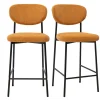 Tabourets de bar fixes en tissu velours côtelé jaune curry H65 cm (lot de 2) BREKA