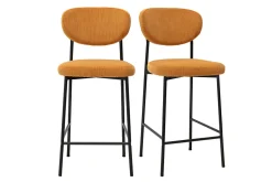 Tabourets de bar fixes en tissu velours côtelé jaune curry H65 cm (lot de 2) BREKA