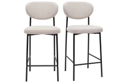 Tabourets de bar fixes en tissu effet velours texturé beige H65 cm (lot de 2) BREKA