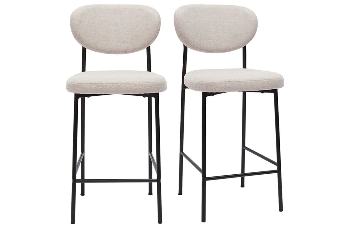 Tabourets de bar fixes en tissu effet velours texturé beige H65 cm (lot de 2) BREKA
