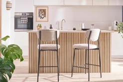 Tabourets de bar fixes en tissu effet velours texturé beige H65 cm (lot de 2) BREKA