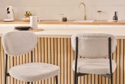 Tabourets de bar fixes en tissu effet velours texturé beige H65 cm (lot de 2) BREKA