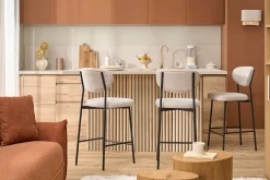Tabourets de bar fixes en tissu effet velours texturé beige H65 cm (lot de 2) BREKA