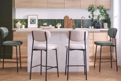 Tabourets de bar fixes en tissu effet velours texturé beige H65 cm (lot de 2) BREKA
