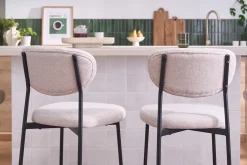 Tabourets de bar fixes en tissu effet velours texturé beige H65 cm (lot de 2) BREKA