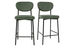 Tabourets de bar fixes en tissu velours côtelé vert kaki H65 cm (lot de 2) BREKA