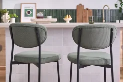 Tabourets de bar fixes en tissu velours côtelé vert kaki H65 cm (lot de 2) BREKA