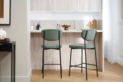 Tabourets de bar fixes en tissu velours côtelé vert kaki H65 cm (lot de 2) BREKA
