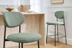 Tabourets de bar fixes en tissu velours côtelé vert kaki H65 cm (lot de 2) BREKA