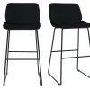 Tabourets de bar fixes en tissu velours noir pieds métal noir H65 (lot de 2) KAOLY