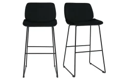 Tabourets de bar fixes en tissu velours noir pieds métal noir H65 (lot de 2) KAOLY
