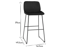 Tabourets de bar fixes en tissu velours noir pieds métal noir H65 (lot de 2) KAOLY