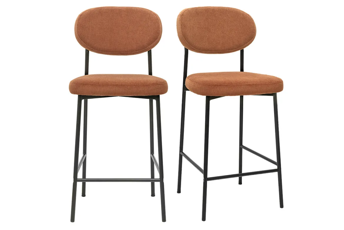 Tabourets de bar fixes en tissu velours côtelé terre brûlée H65 cm (lot de 2) BREKA