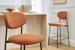 Tabourets de bar fixes en tissu velours côtelé terre brûlée H65 cm (lot de 2) BREKA