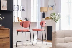 Tabourets de bar fixes en tissu effet velours texturé terracotta H65 cm (lot de 2) BREKA