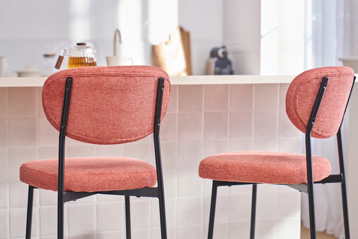 Tabourets de bar fixes en tissu effet velours texturé terracotta H65 cm (lot de 2) BREKA