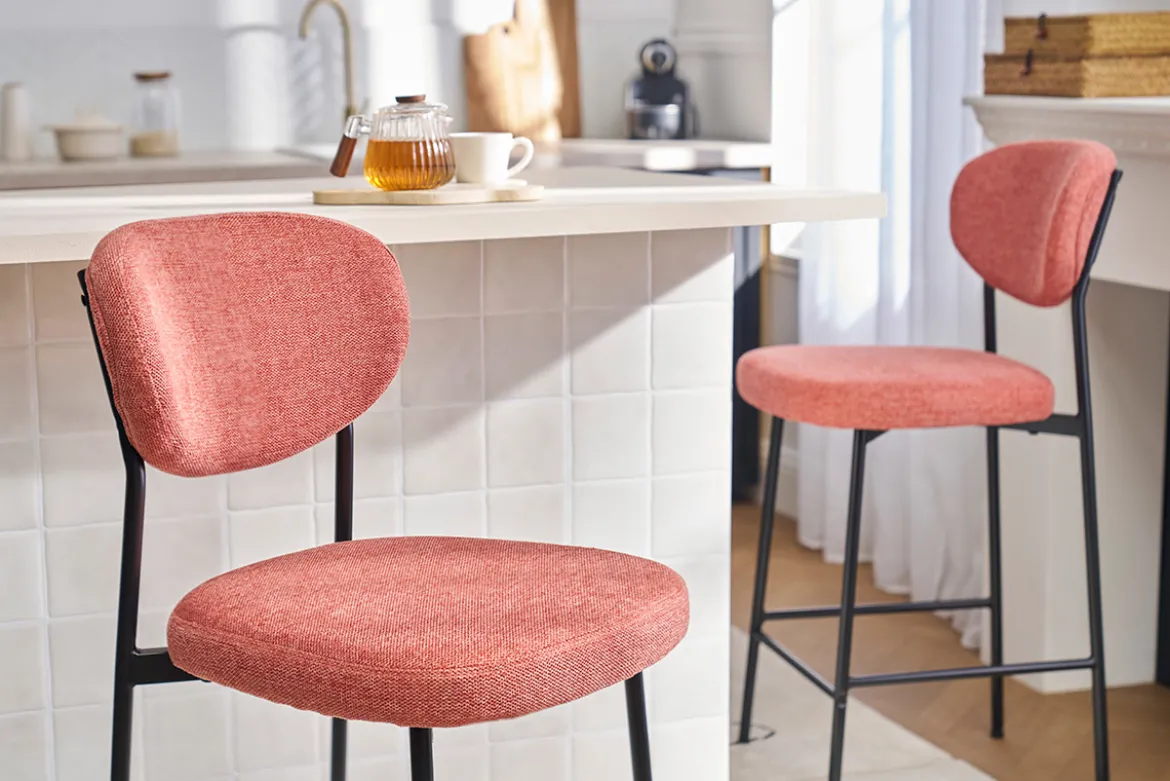 Tabourets de bar fixes en tissu effet velours texturé terracotta H65 cm (lot de 2) BREKA