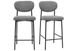 Tabourets de bar fixes en tissu effet velours texturé gris clair H65 cm (lot de 2) BREKA