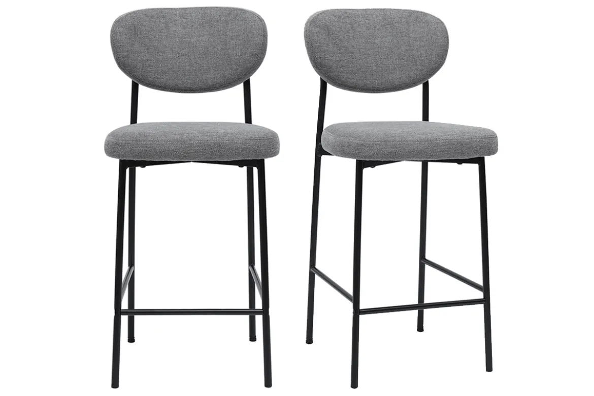 Tabourets de bar fixes en tissu effet velours texturé gris clair H65 cm (lot de 2) BREKA