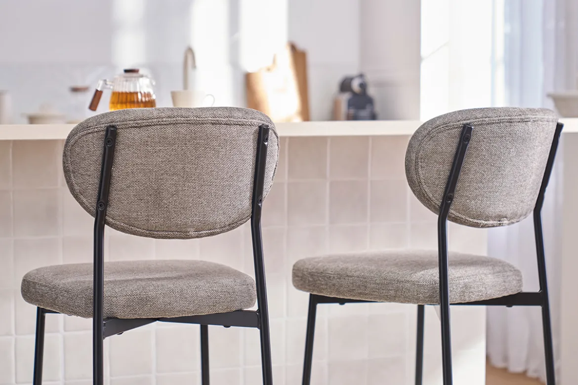 Tabourets de bar fixes en tissu effet velours texturé gris clair H65 cm (lot de 2) BREKA