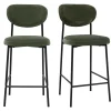 Tabourets de bar fixes en tissu effet velours vert kaki H65 cm (lot de 2) BREKA