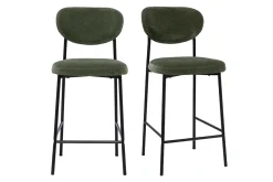 Tabourets de bar fixes en tissu effet velours vert kaki H65 cm (lot de 2) BREKA