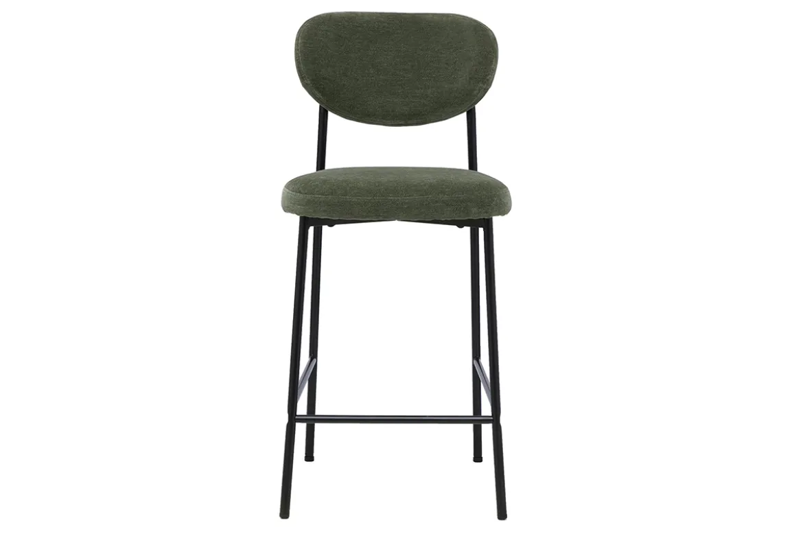 Tabourets de bar fixes en tissu effet velours vert kaki H65 cm (lot de 2) BREKA