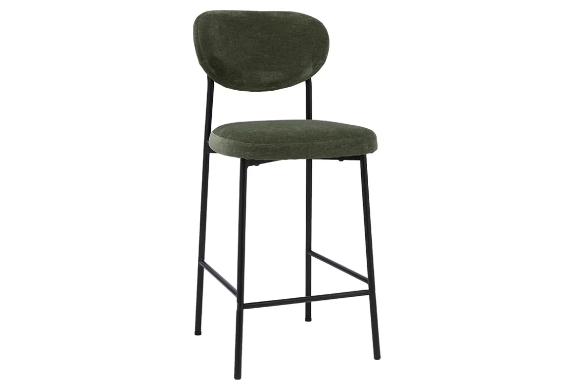 Tabourets de bar fixes en tissu effet velours vert kaki H65 cm (lot de 2) BREKA