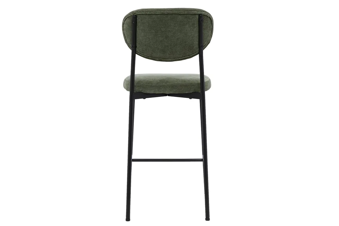 Tabourets de bar fixes en tissu effet velours vert kaki H65 cm (lot de 2) BREKA
