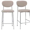 Tabourets de bar fixes en tissu effet velours taupe H65 cm (lot de 2) BREKA
