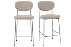 Tabourets de bar fixes en tissu effet velours taupe H65 cm (lot de 2) BREKA