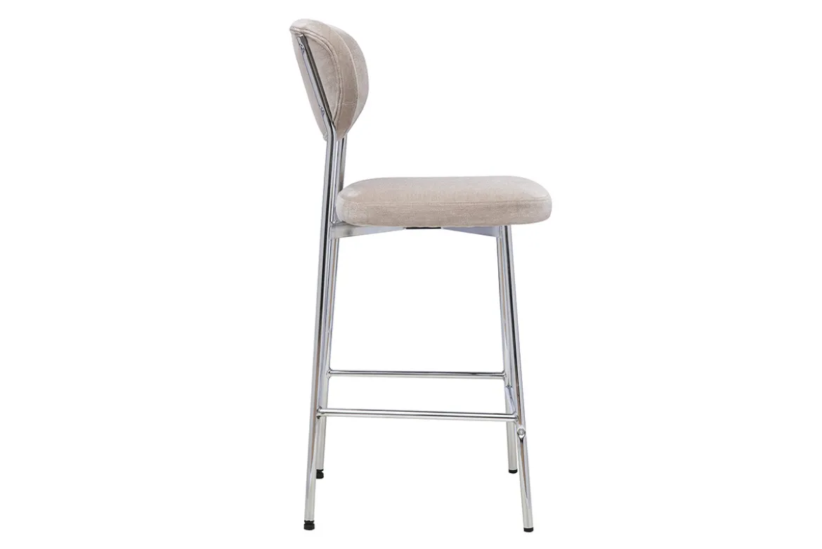 Tabourets de bar fixes en tissu effet velours taupe H65 cm (lot de 2) BREKA