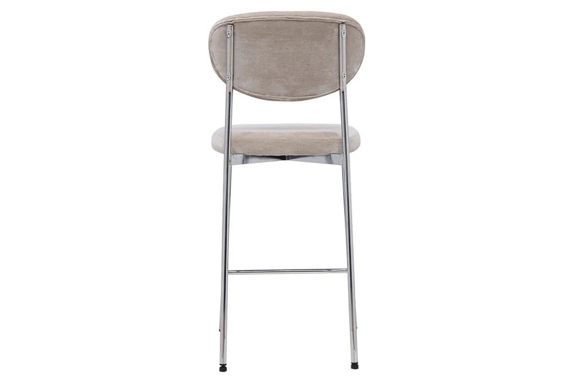 Tabourets de bar fixes en tissu effet velours taupe H65 cm (lot de 2) BREKA