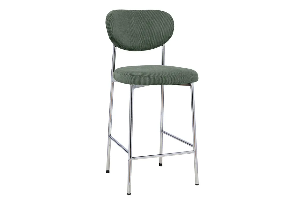 Tabourets de bar fixes en tissu velours côtelé vert kaki H65 cm (lot de 2) BREKA