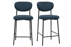 Tabourets de bar fixes en tissu effet velours texturé bleu foncé H65 cm (lot de 2) BREKA