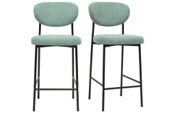 Tabourets de bar fixes en tissu effet velours texturé vert céladon H65 cm (lot de 2) BREKA