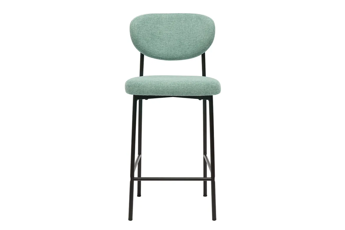 Tabourets de bar fixes en tissu effet velours texturé vert céladon H65 cm (lot de 2) BREKA