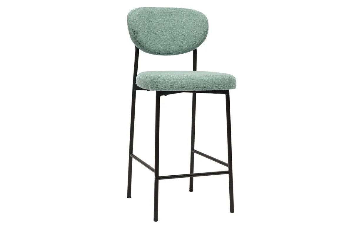 Tabourets de bar fixes en tissu effet velours texturé vert céladon H65 cm (lot de 2) BREKA