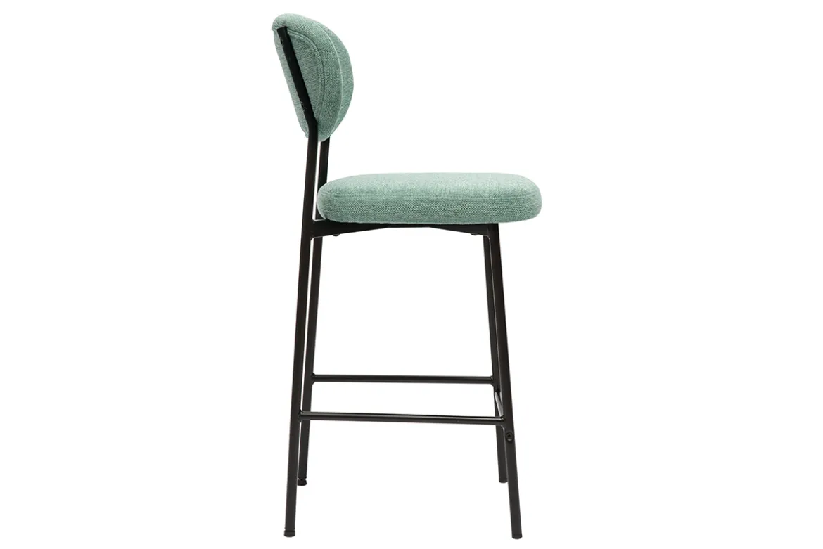 Tabourets de bar fixes en tissu effet velours texturé vert céladon H65 cm (lot de 2) BREKA