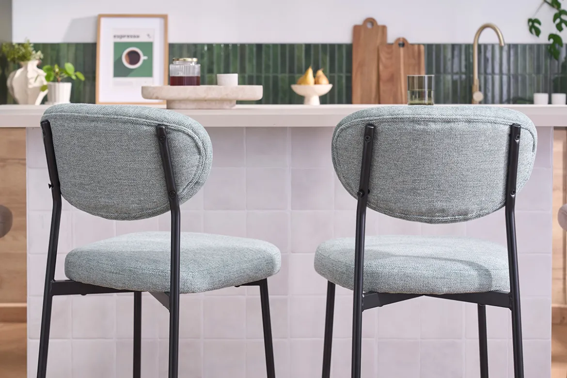 Tabourets de bar fixes en tissu effet velours texturé vert céladon H65 cm (lot de 2) BREKA