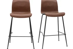 Tabourets de bar fixes marron aspect vieilli et métal noir H65 cm (lot de 2) HAROLD