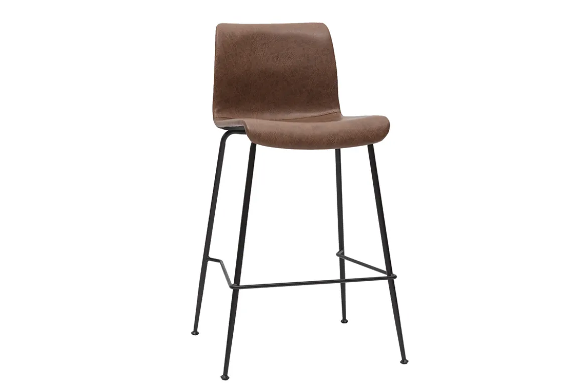 Tabourets de bar fixes marron aspect vieilli et métal noir H65 cm (lot de 2) HAROLD