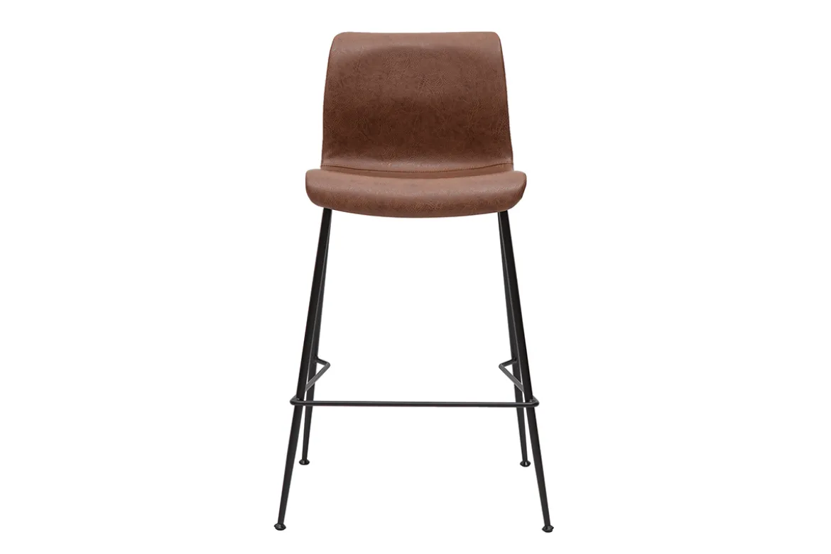 Tabourets de bar fixes marron aspect vieilli et métal noir H65 cm (lot de 2) HAROLD