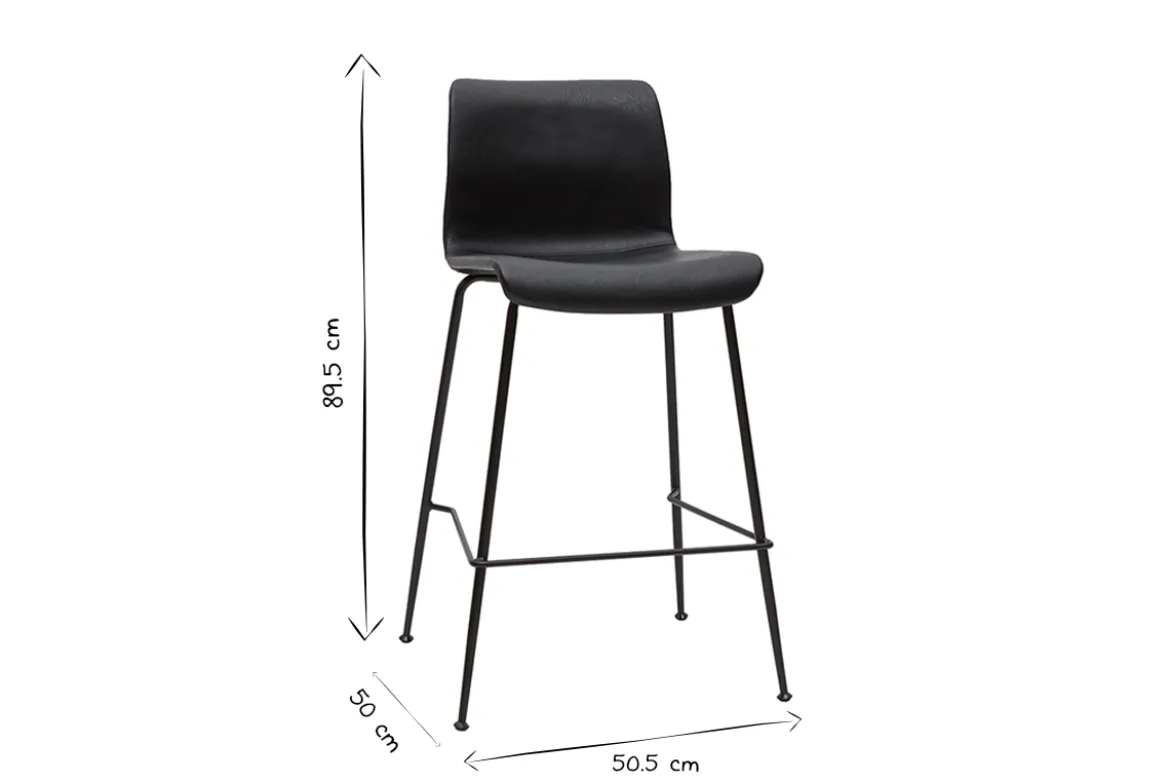 Tabourets de bar fixes marron aspect vieilli et métal noir H65 cm (lot de 2) HAROLD