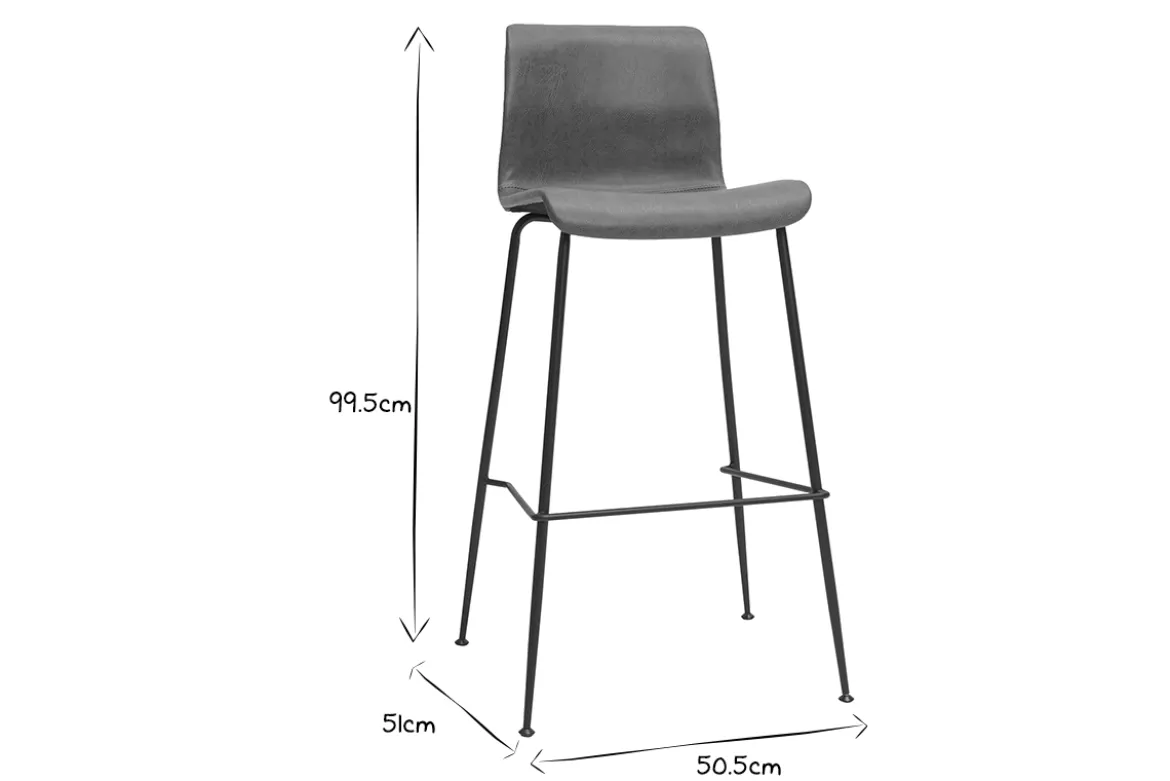 Tabourets de bar fixes marron aspect vieilli et métal noir H75 (lot de 2) HAROLD