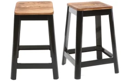 Tabourets de bar industriels en métal noir et bois H65 cm (lot de 2) NICK
