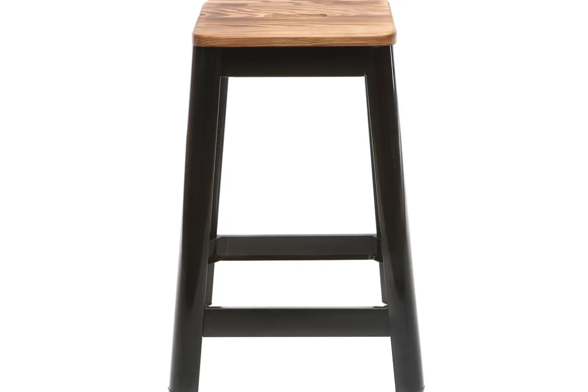Tabourets de bar industriels en métal noir et bois H65 cm (lot de 2) NICK