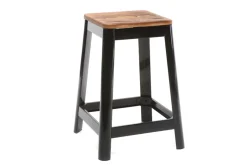 Tabourets de bar industriels en métal noir et bois H65 cm (lot de 2) NICK