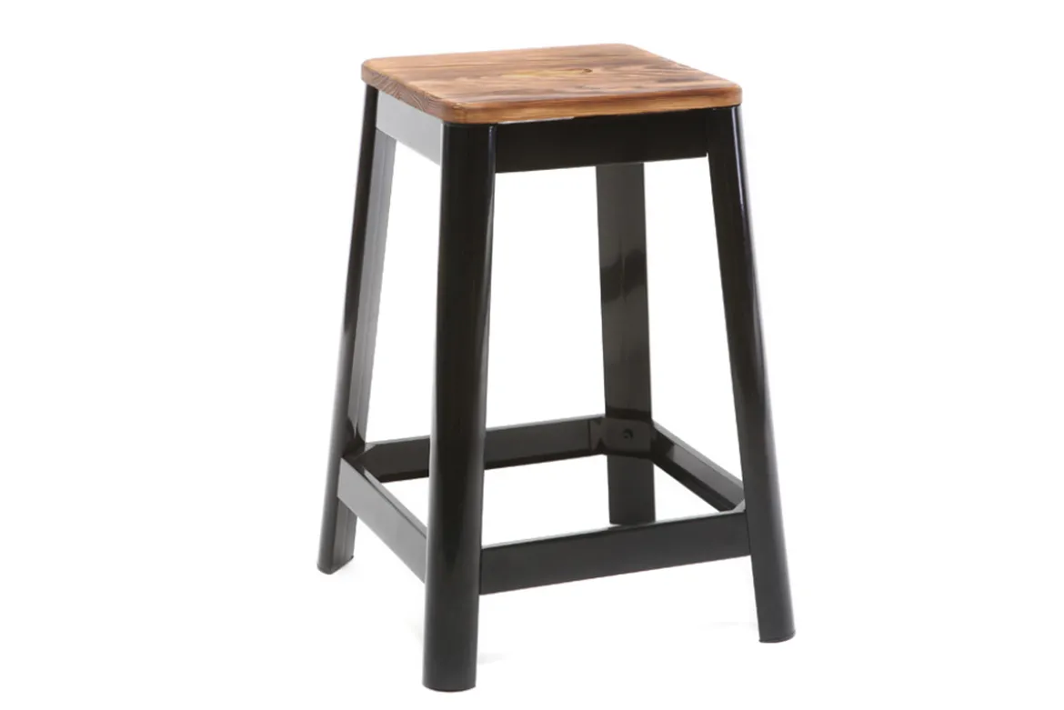 Tabourets de bar industriels en métal noir et bois H65 cm (lot de 2) NICK
