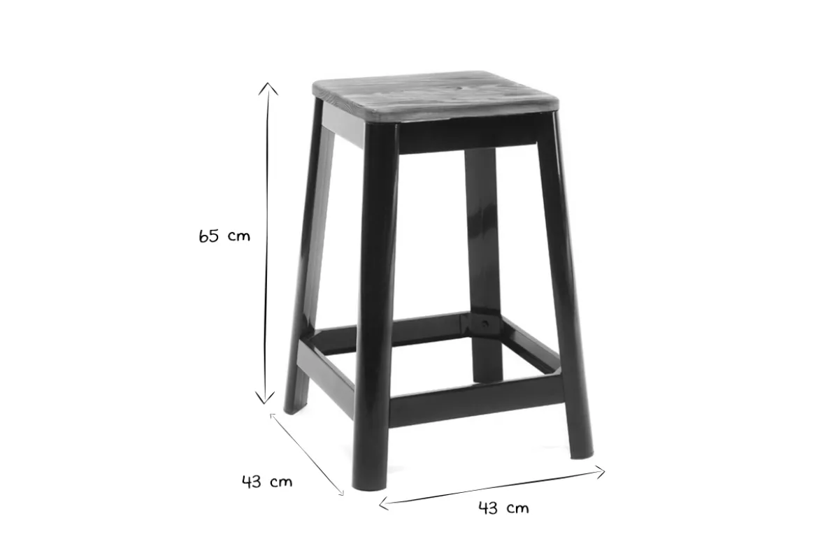 Tabourets de bar industriels en métal noir et bois H65 cm (lot de 2) NICK